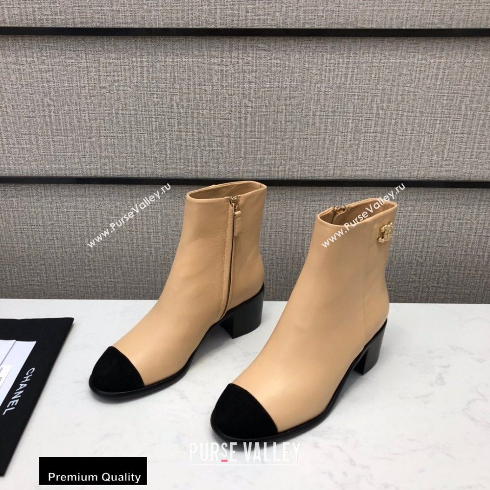 Chanel Heel 5.5cm Logo Leather Ankle Boots G36307 Beige 2020 (modeng-20082220)