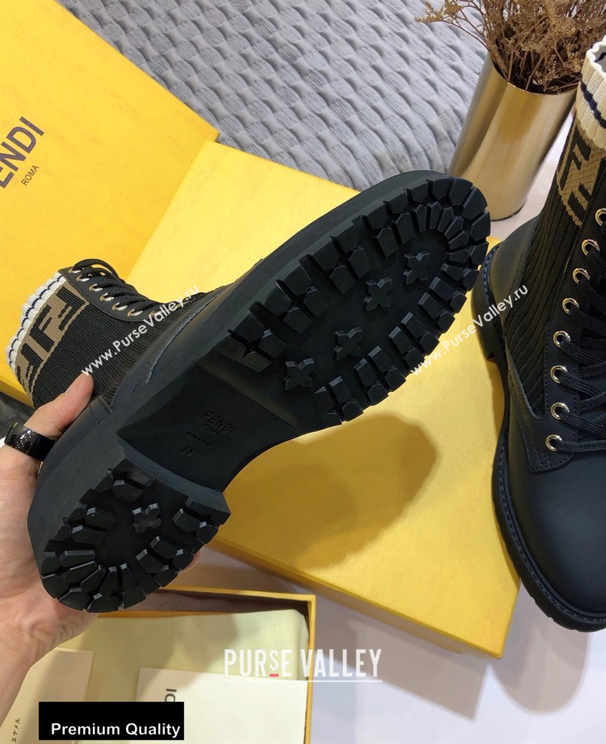 Fendi Leather Lace-up Biker Ankle Boots Black 2020 (jincheng-20082108)