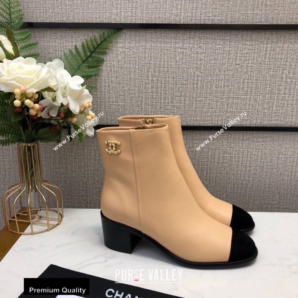 Chanel Heel 5.5cm Logo Leather Ankle Boots G36307 Beige 2020 (modeng-20082220)