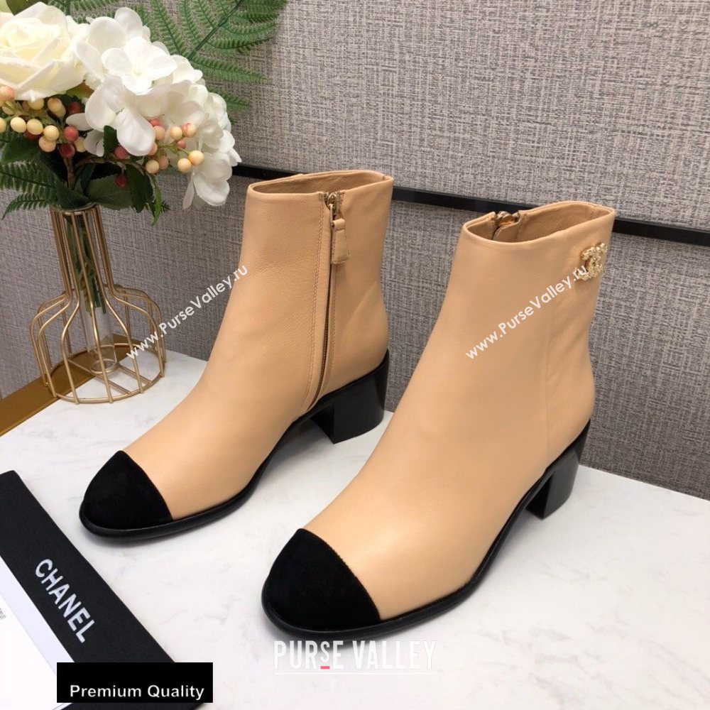 Chanel Heel 5.5cm Logo Leather Ankle Boots G36307 Beige 2020 (modeng-20082220)