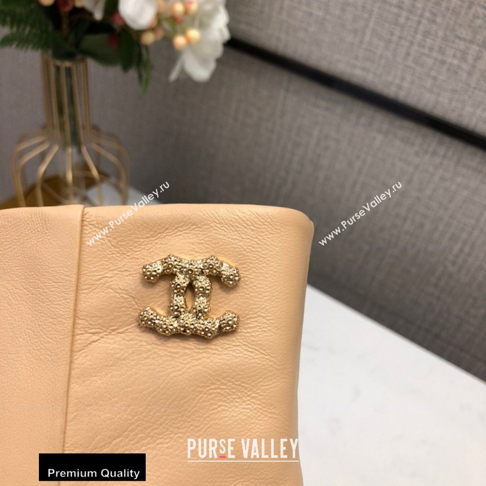 Chanel Heel 5.5cm Logo Leather Ankle Boots G36307 Beige 2020 (modeng-20082220)