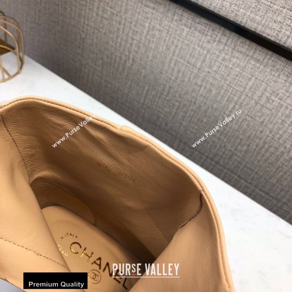 Chanel Heel 5.5cm Logo Leather Ankle Boots G36307 Beige 2020 (modeng-20082220)