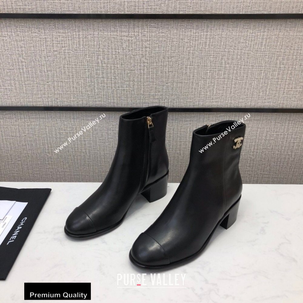 Chanel Heel 5.5cm Logo Leather Ankle Boots G36307 Black 2020 (modeng-20082219)