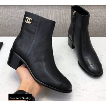 Chanel Heel 5.5cm Logo Leather Ankle Boots G36307 Black 2020 (modeng-20082219)