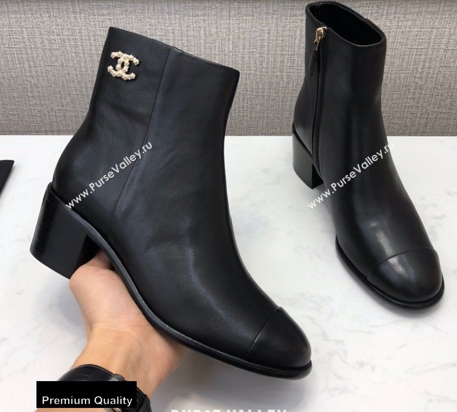 Chanel Heel 5.5cm Logo Leather Ankle Boots G36307 Black 2020 (modeng-20082219)