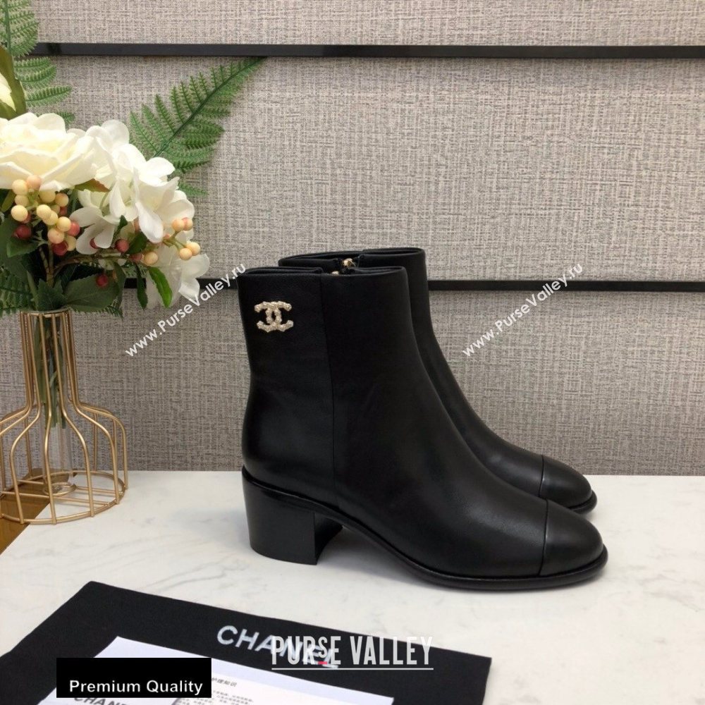 Chanel Heel 5.5cm Logo Leather Ankle Boots G36307 Black 2020 (modeng-20082219)