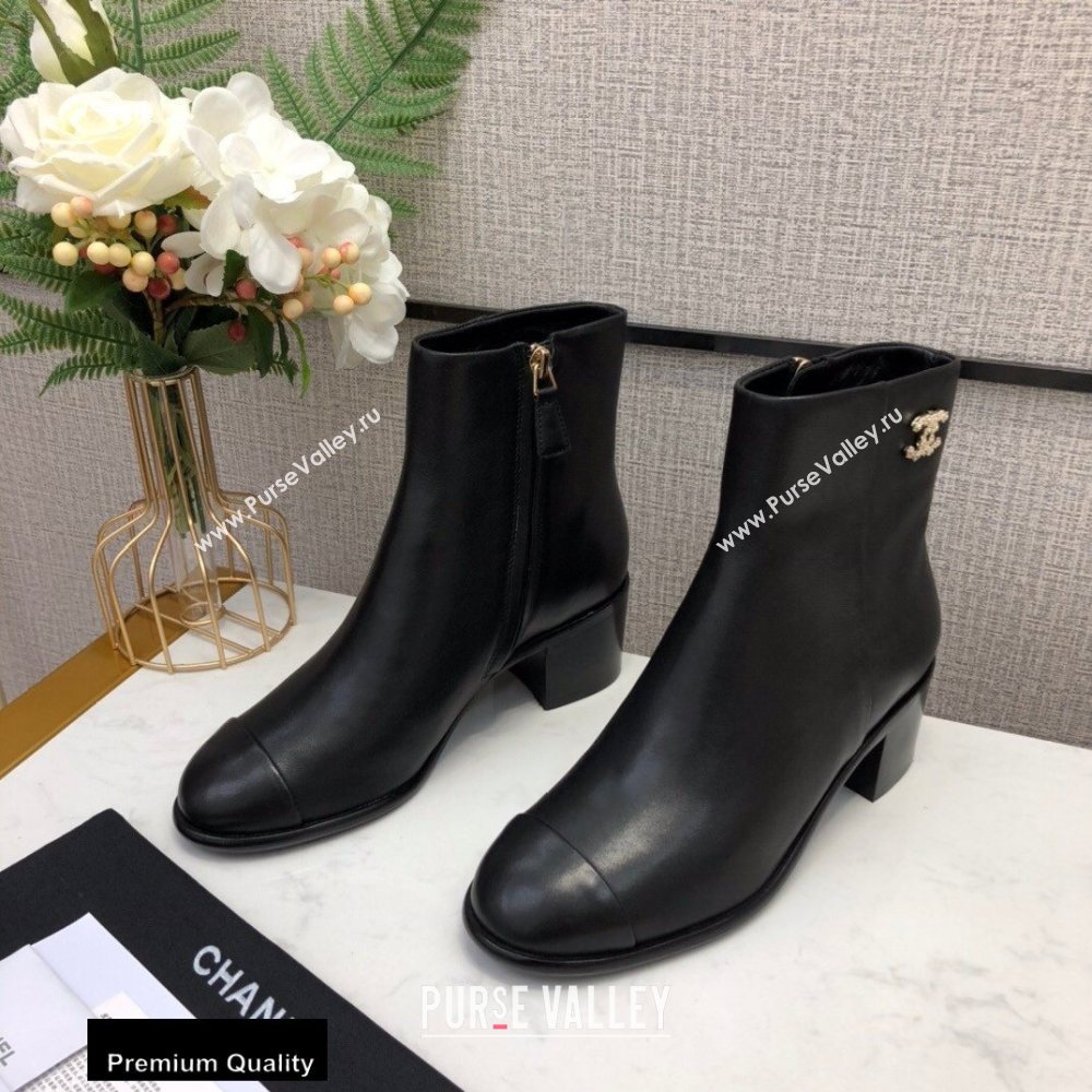 Chanel Heel 5.5cm Logo Leather Ankle Boots G36307 Black 2020 (modeng-20082219)