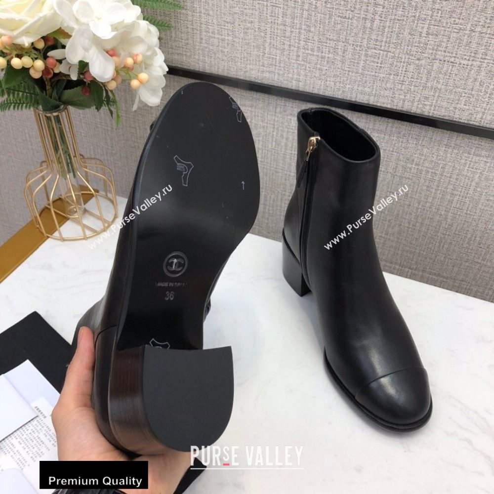 Chanel Heel 5.5cm Logo Leather Ankle Boots G36307 Black 2020 (modeng-20082219)