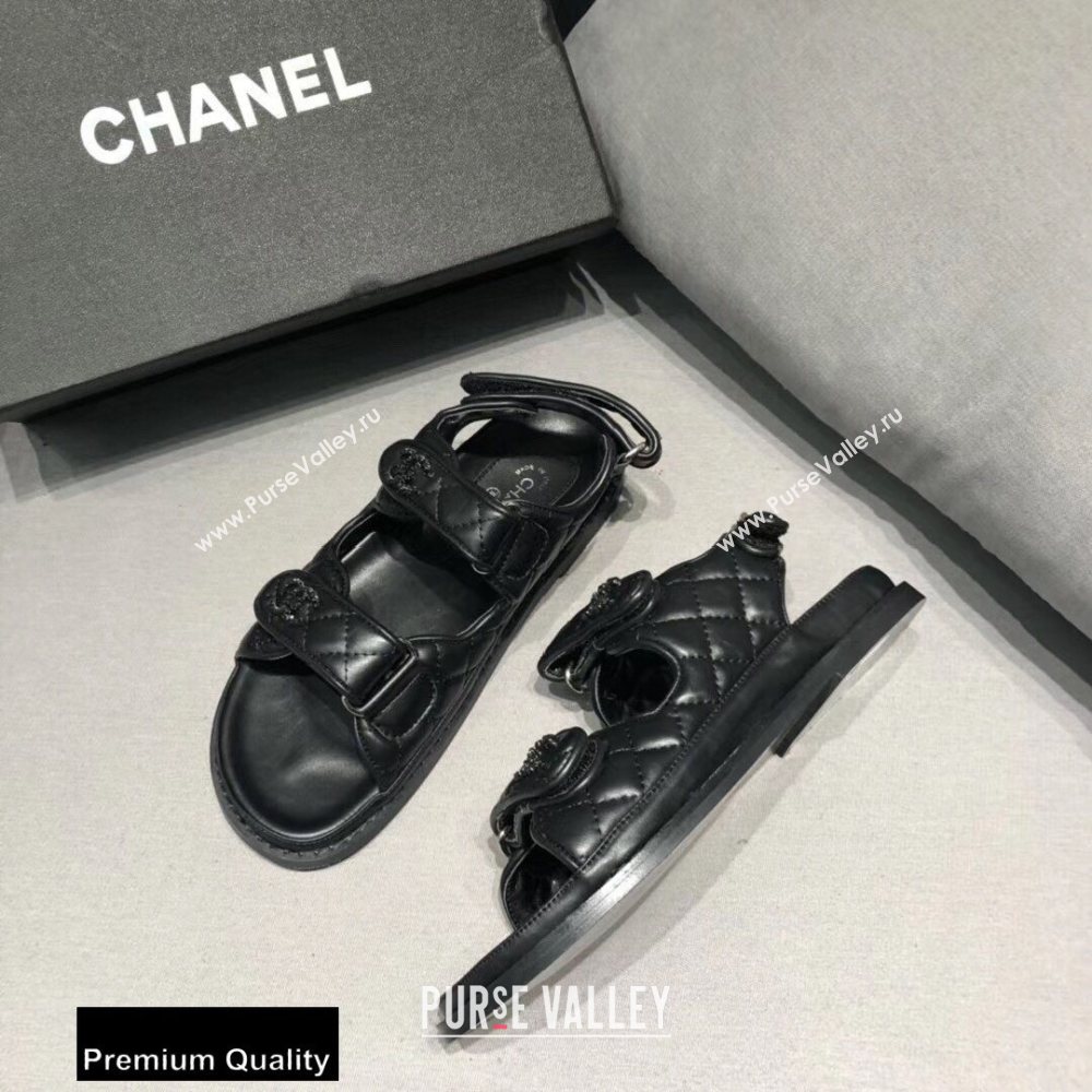 Chanel CC Logo Magic Loop Beach Sandals Black 01 2020 (jimi-20082601)