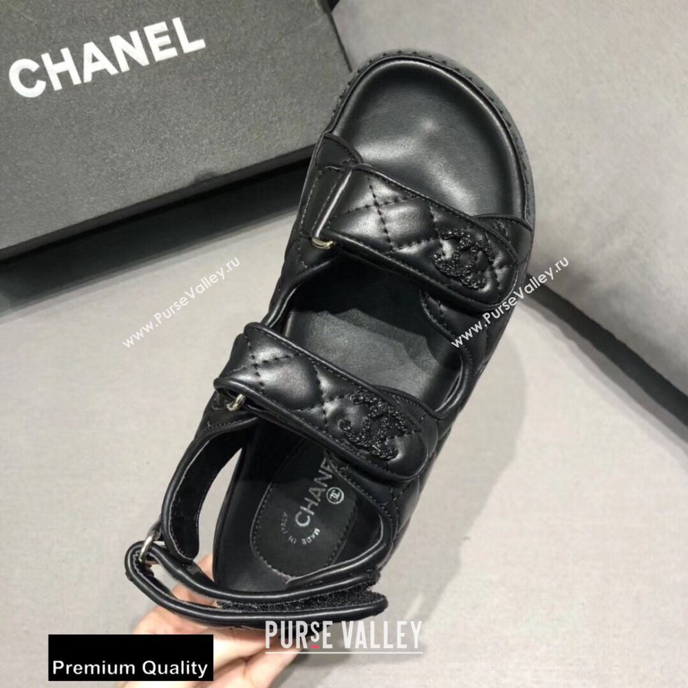 Chanel CC Logo Magic Loop Beach Sandals Black 01 2020 (jimi-20082601)