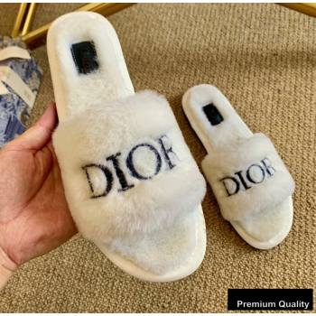 Dior Logo Shearling Slides Mules White/Black 2020 (lirenfang-20082607)