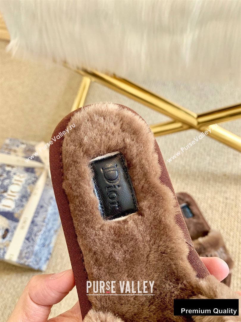 Dior Logo Shearling Slides Mules Coffee 2020 (lirenfang-20082603)