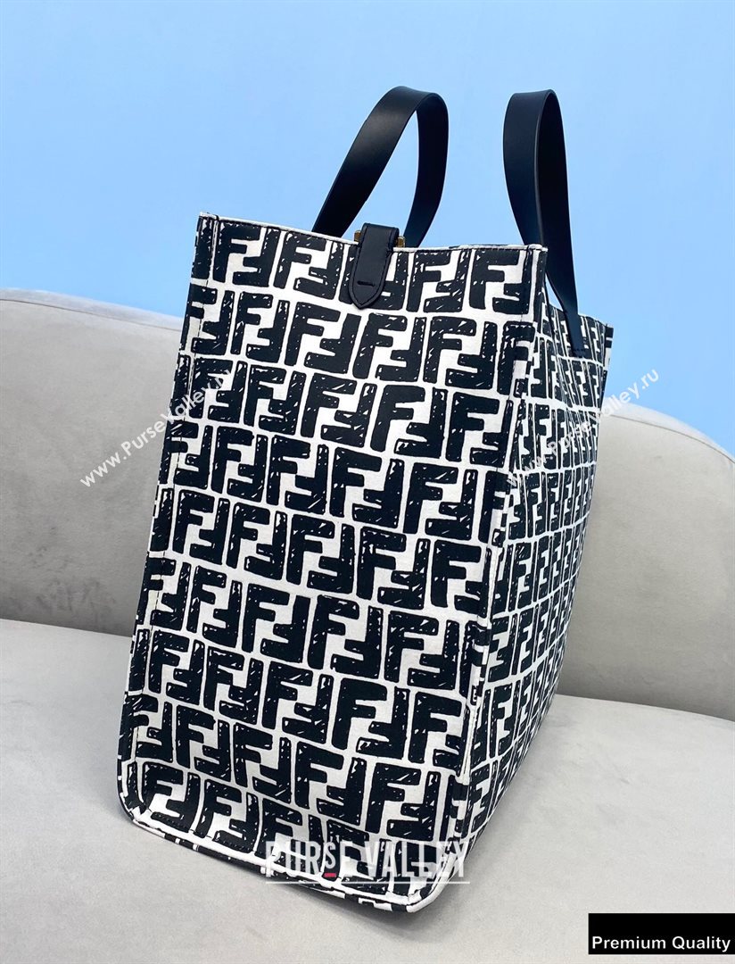 Fendi Glazed Canvas FF Print Shopper Tote Bag White 2020 (chaoliu-20083128)