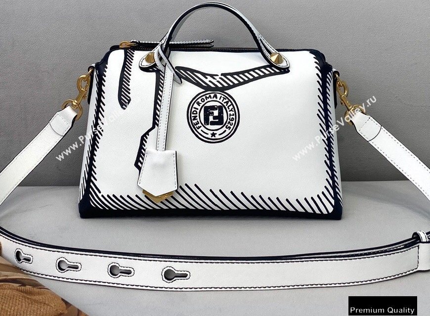 Fendi White Leather Printed By The Way Medium Boston Bag 2020 (chaoliu-20083126)