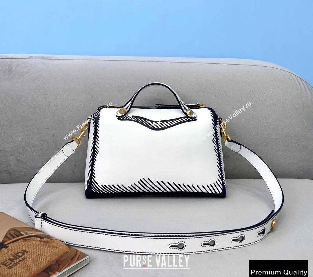 Fendi White Leather Printed By The Way Medium Boston Bag 2020 (chaoliu-20083126)