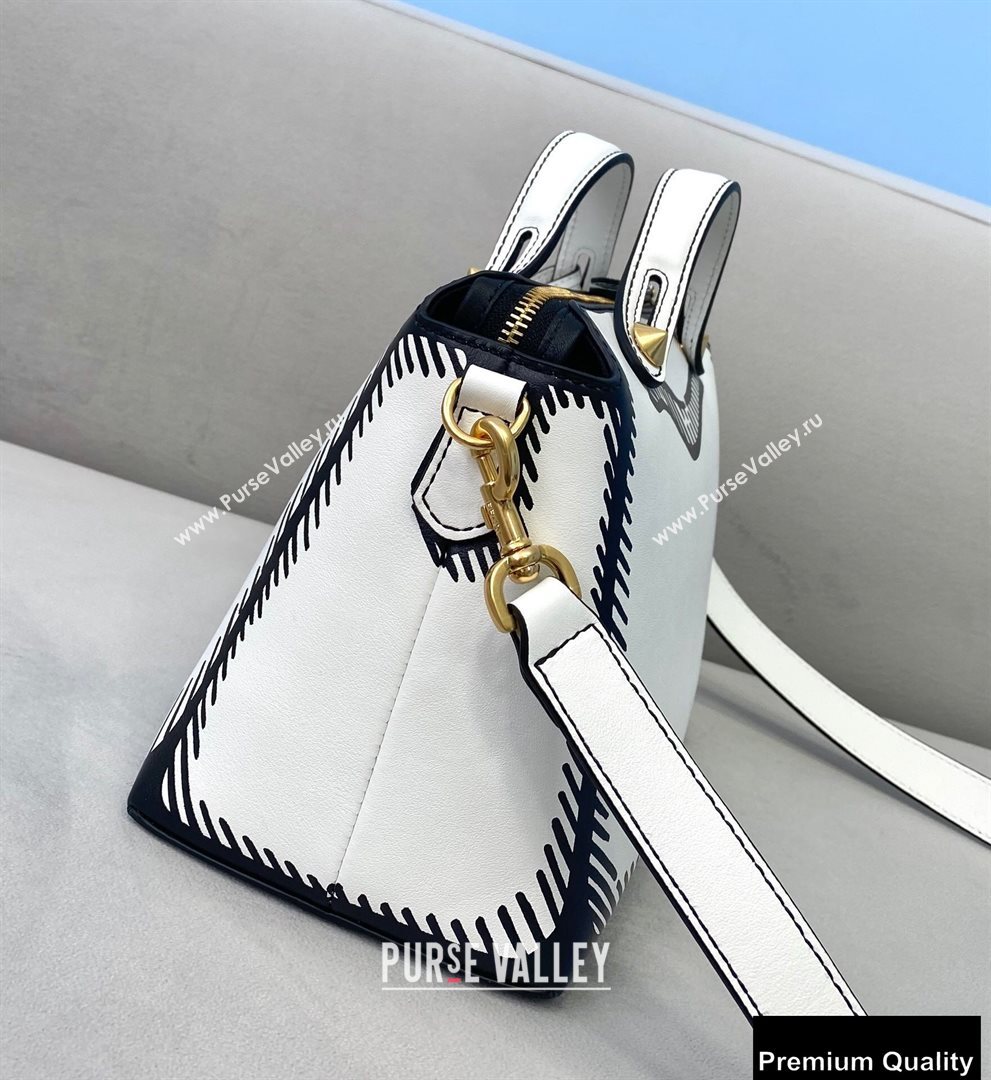 Fendi White Leather Printed By The Way Medium Boston Bag 2020 (chaoliu-20083126)