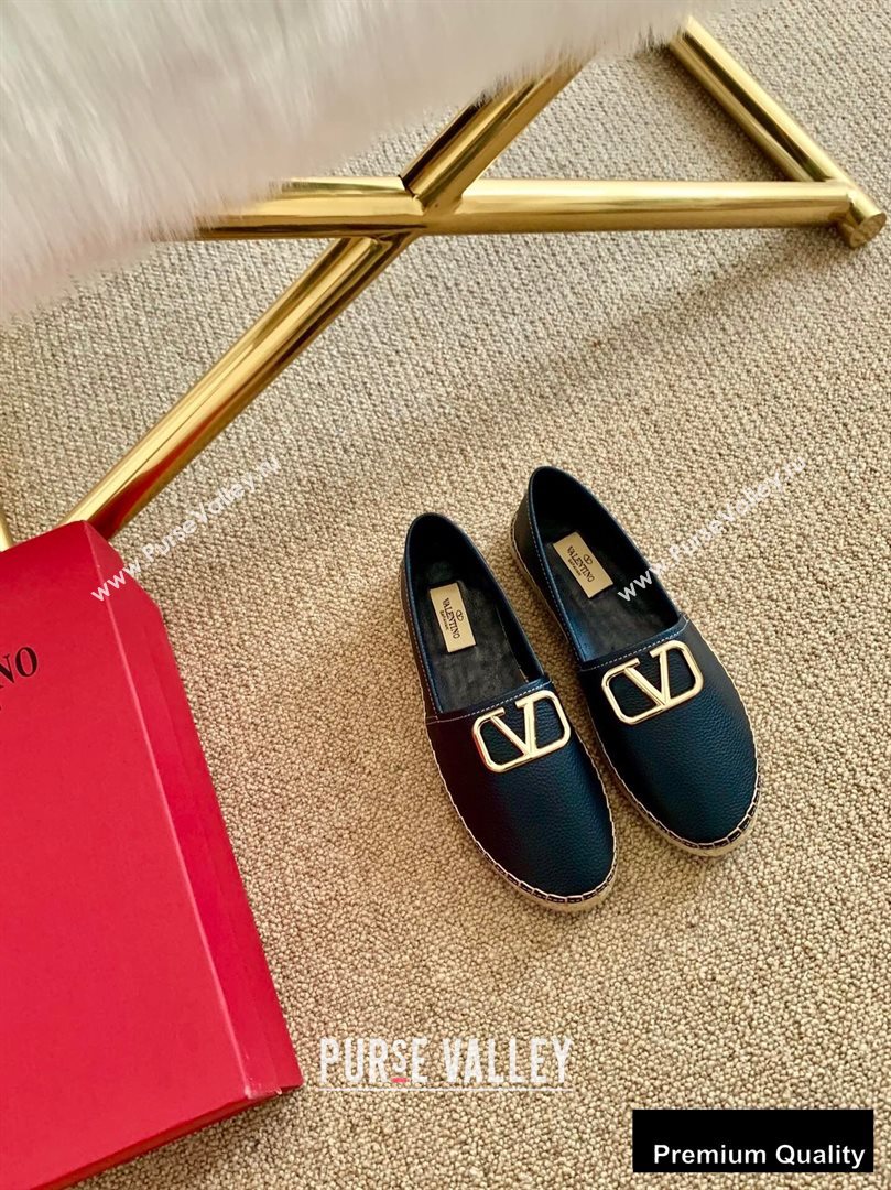 Valentino Leather VLogo Espadrilles Black 2020 (lirenfang-20090208)