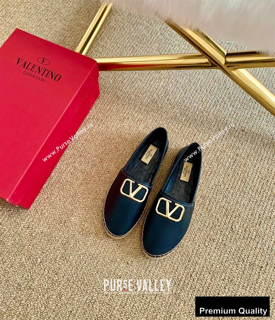 Valentino Leather VLogo Espadrilles Black 2020 (lirenfang-20090208)