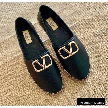 Valentino Leather VLogo Espadrilles Black 2020 (lirenfang-20090208)