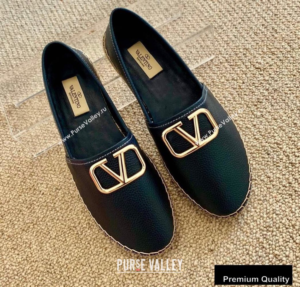 Valentino Leather VLogo Espadrilles Black 2020 (lirenfang-20090208)
