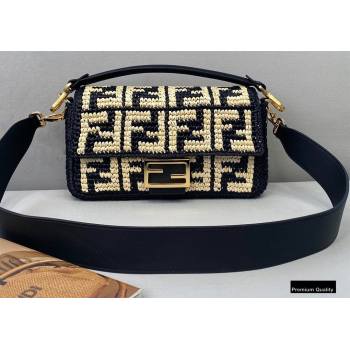 Fendi Raffia FF Medium Baguette Bag Black 2020 (chaoliu-20083111)