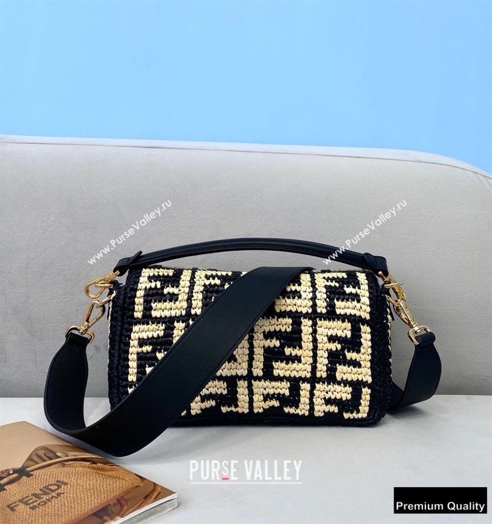 Fendi Raffia FF Medium Baguette Bag Black 2020 (chaoliu-20083111)