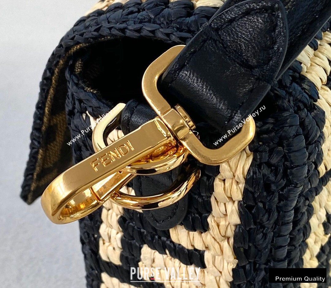 Fendi Raffia FF Medium Baguette Bag Black 2020 (chaoliu-20083111)