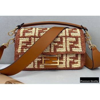 Fendi Raffia FF Medium Baguette Bag Brown 2020 (chaoliu-20083112)