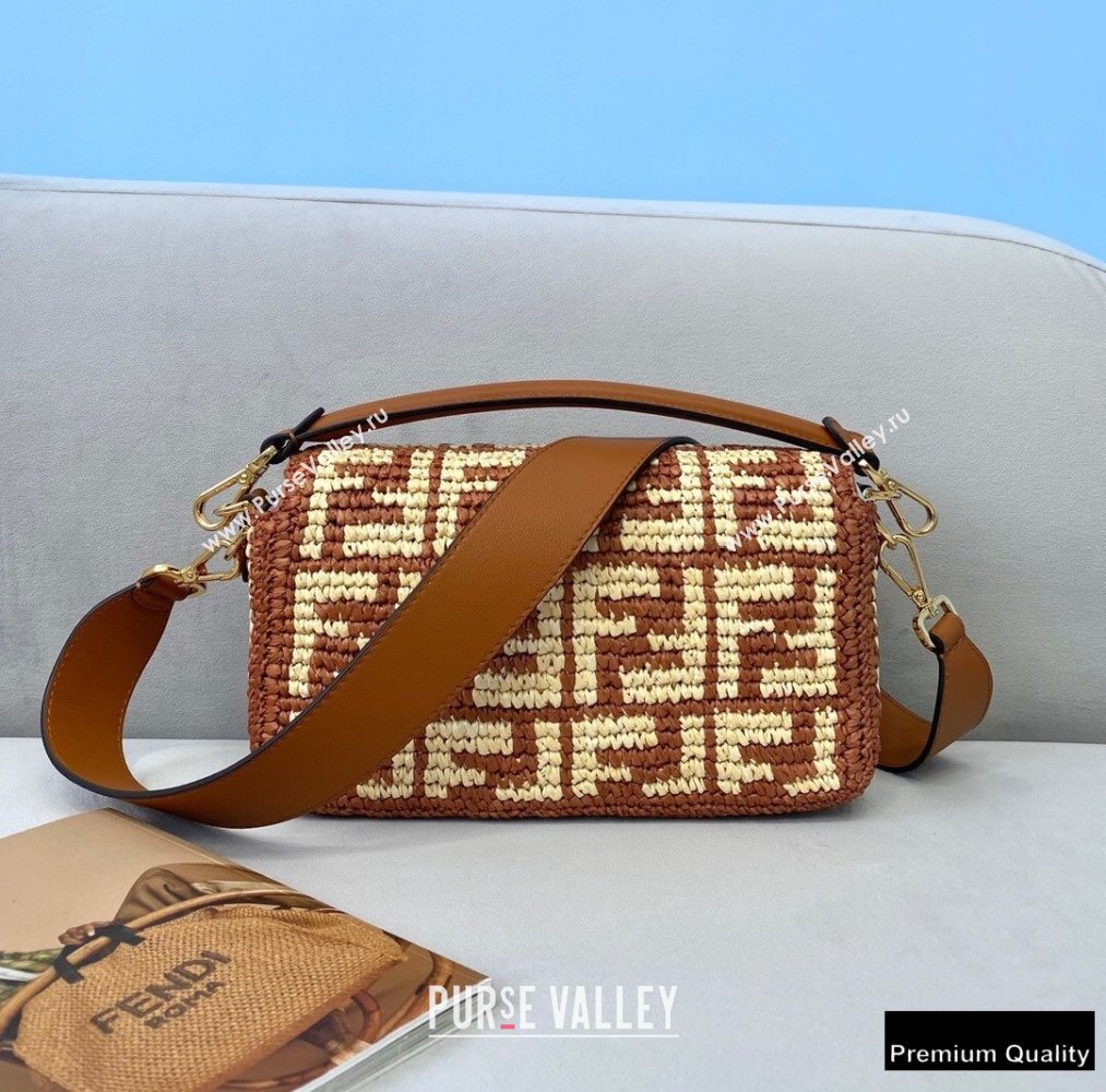 Fendi Raffia FF Medium Baguette Bag Brown 2020 (chaoliu-20083112)