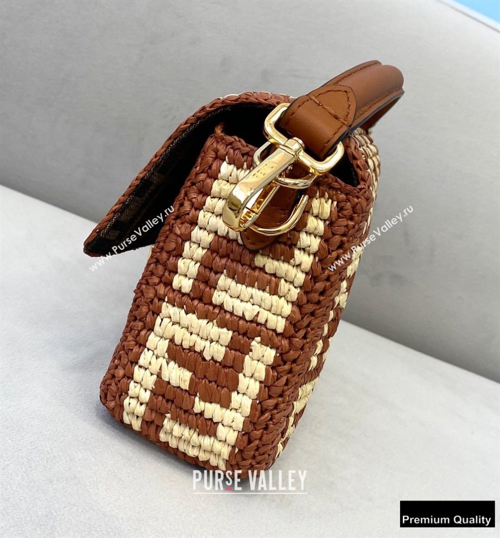 Fendi Raffia FF Medium Baguette Bag Brown 2020 (chaoliu-20083112)