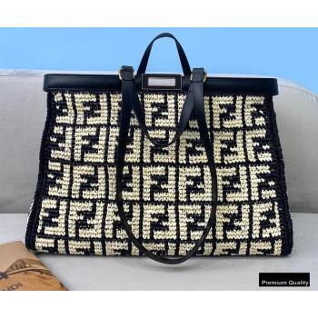 Fendi Raffia FF Medium Peekaboo X-Tote Bag Black 2020 (chaoliu-20083110)