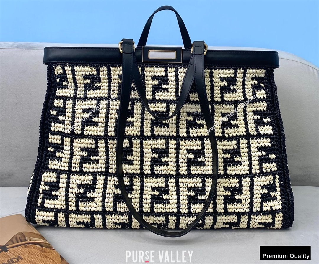 Fendi Raffia FF Medium Peekaboo X-Tote Bag Black 2020 (chaoliu-20083110)