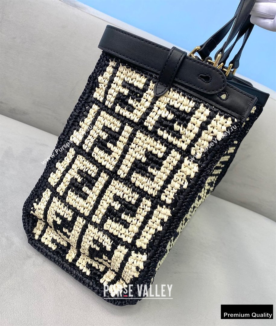 Fendi Raffia FF Medium Peekaboo X-Tote Bag Black 2020 (chaoliu-20083110)