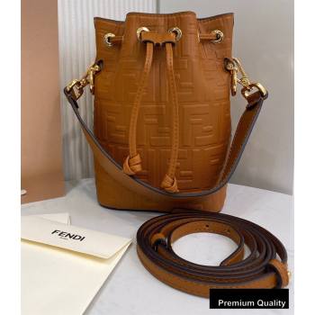Fendi Leather Mon Tresor Bucket Mini Bag Embossed FF Brown 2020 (chaoliu-20090141)