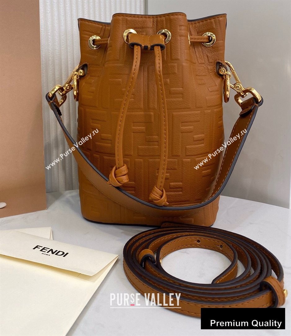 Fendi Leather Mon Tresor Bucket Mini Bag Embossed FF Brown 2020 (chaoliu-20090141)