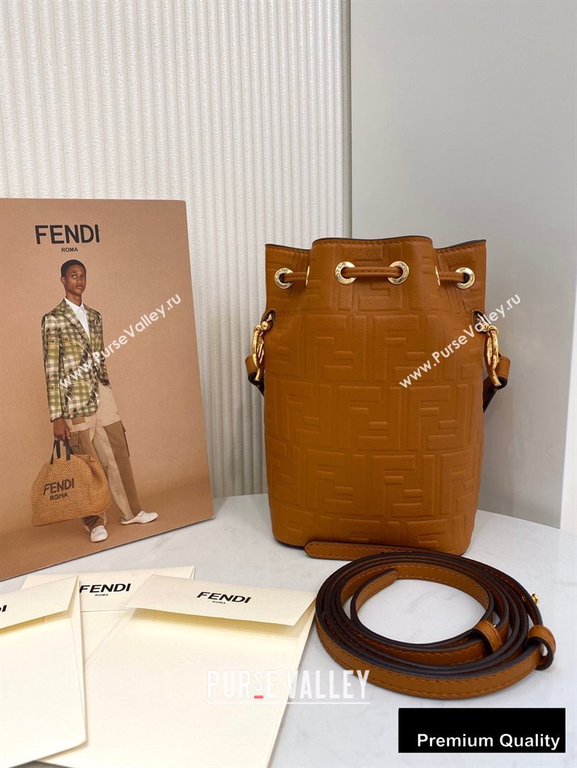 Fendi Leather Mon Tresor Bucket Mini Bag Embossed FF Brown 2020 (chaoliu-20090141)