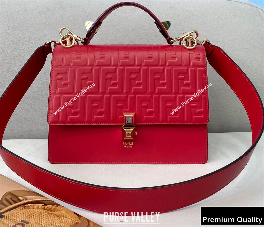 Fendi Leather Kan I Medium Bag FF Embossed Red (chaoliu-20090115)