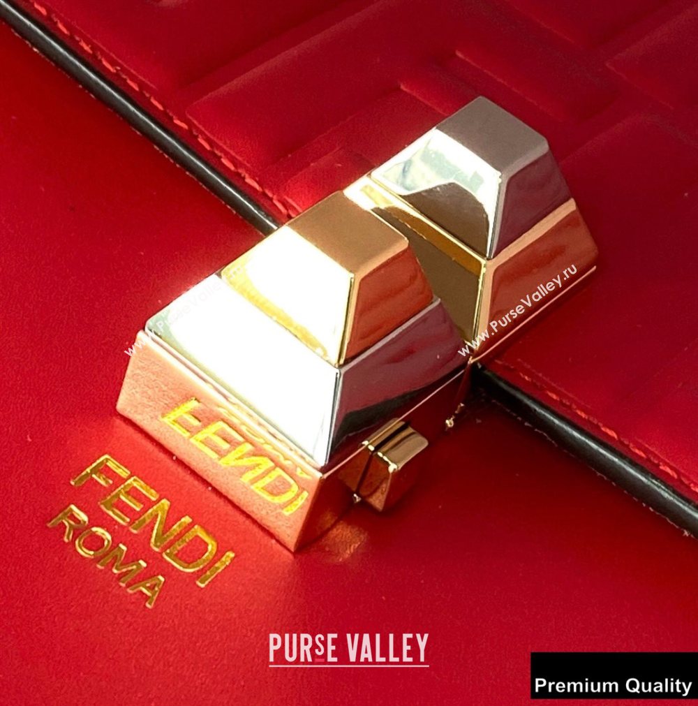 Fendi Leather Kan I Medium Bag FF Embossed Red (chaoliu-20090115)