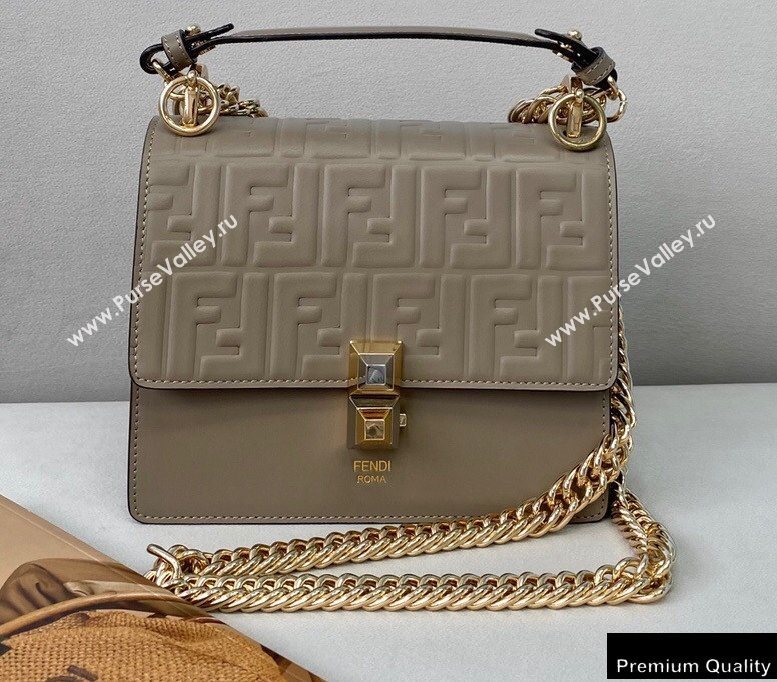 Fendi Leather Kan I Mini Bag FF Embossed Etoupe (chaoliu-20090118)