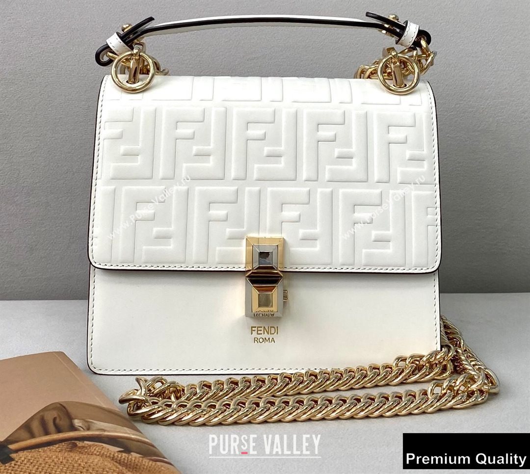 Fendi Leather Kan I Mini Bag FF Embossed White (chaoliu-20090117)