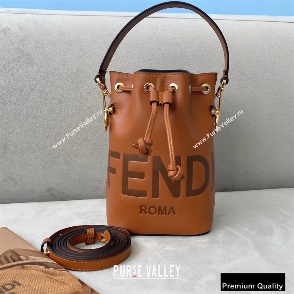 Fendi Heat-stamped FENDI ROMA Mon Tresor Mini Bucket Bag Brown 2020 (chaoliu-20083122)