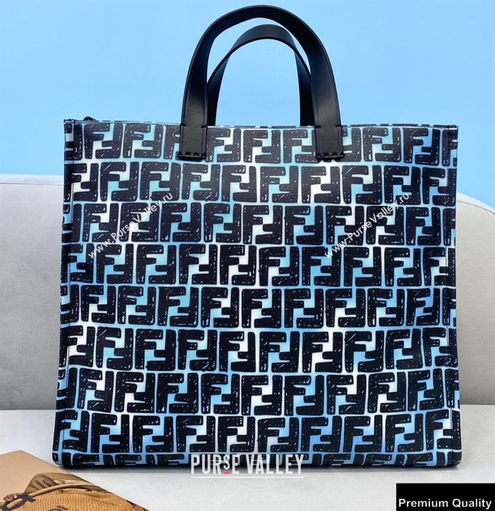 Fendi Glazed Canvas FF Print Shopper Tote Bag Cloudy Sky Blue 2020 (chaoliu-20083129)