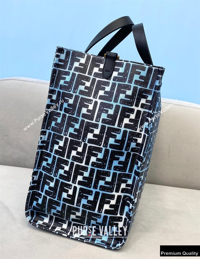 Fendi Glazed Canvas FF Print Shopper Tote Bag Cloudy Sky Blue 2020 (chaoliu-20083129)