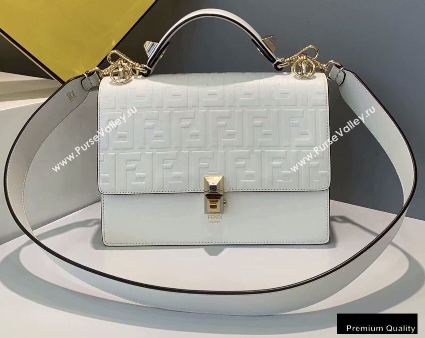 Fendi Leather Kan I Medium Bag FF Embossed White (chaoliu-20090114)