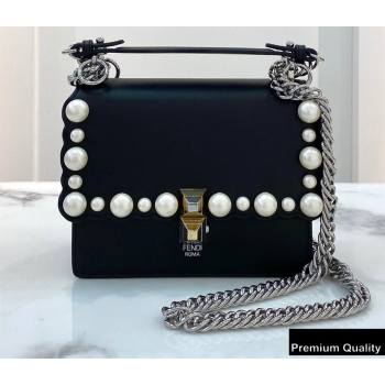 Fendi Leather Kan I Mini Bag Pearls Black (chaoliu-20090112)