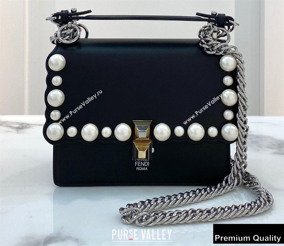 Fendi Leather Kan I Mini Bag Pearls Black (chaoliu-20090112)