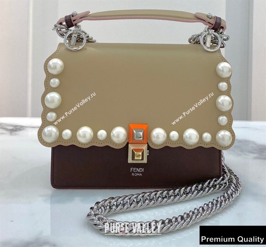 Fendi Leather Kan I Mini Bag Pearls Beige/Burgundy (chaoliu-20090113)