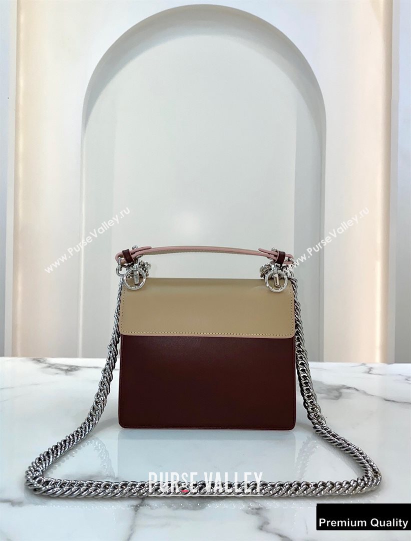 Fendi Leather Kan I Mini Bag Pearls Beige/Burgundy (chaoliu-20090113)