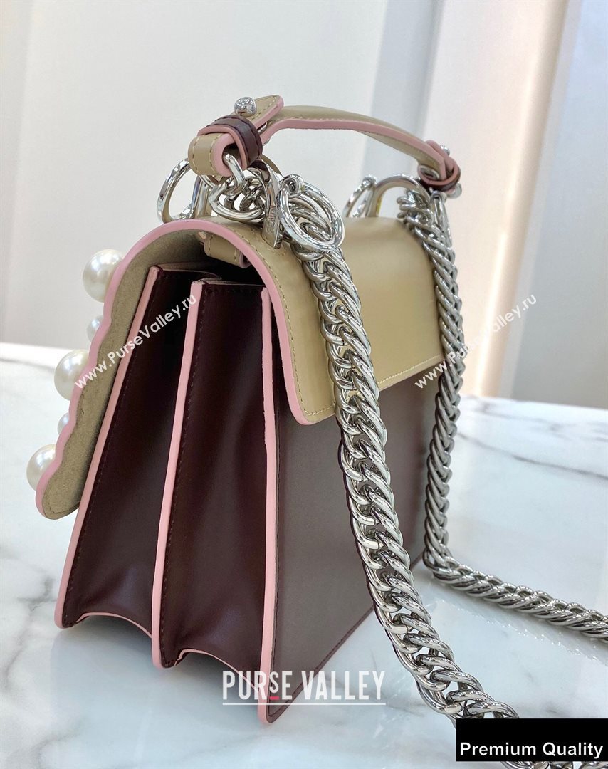 Fendi Leather Kan I Mini Bag Pearls Beige/Burgundy (chaoliu-20090113)