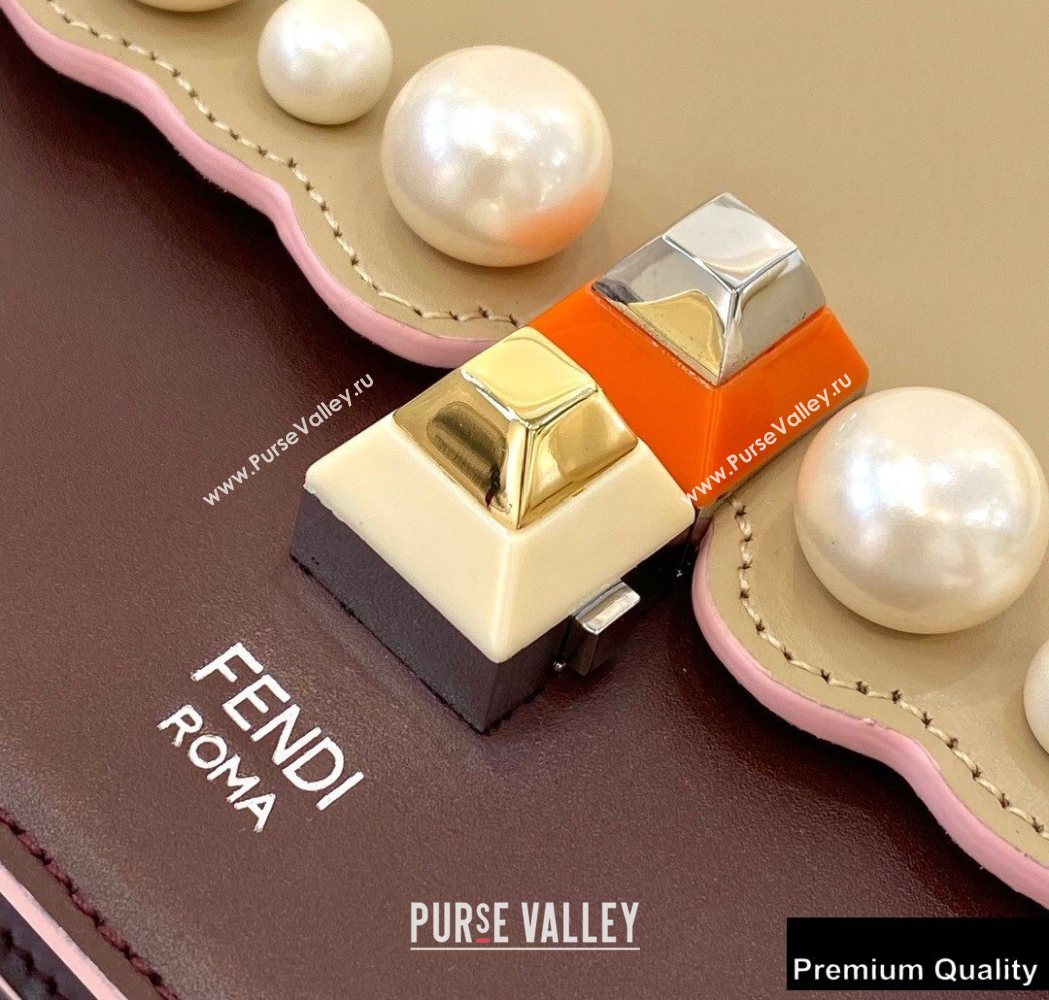 Fendi Leather Kan I Mini Bag Pearls Beige/Burgundy (chaoliu-20090113)